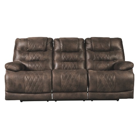 Welsford Power Reclining Sofa With Adjustable Headrest Walnut Brown Signature Design By Ashley