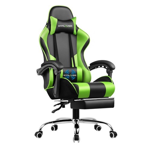 Gaming Chair With Footrest And Ergonomic Lumbar Massage Pillow Pu