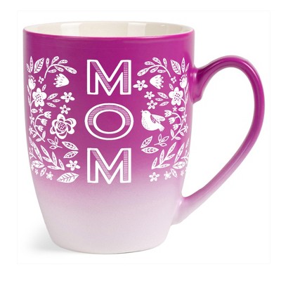 Elanze Designs Mother's Day Appreciation Coffee Cup Mug 12 Ounce Ceramic With Ombre Gradient Mom Floral Pattern Pink and White