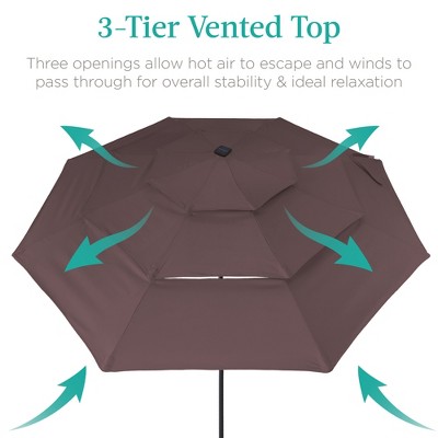 10ft Deep Taupe Steel Market Patio Umbrella with LED Lights