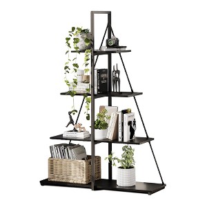 Book Shelf, 4-Tier Ladder Shelf, Sailboat Design Bookcase, A-Shaped Wooden Storage Bookshelves - 1 of 4