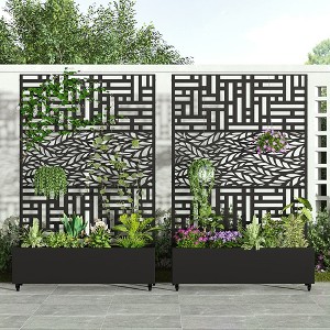 SpassWay 72"H Metal Planter Box with Trellis Raised Garden Bed with Arbor Privacy Screen with Wheels - 1 of 4