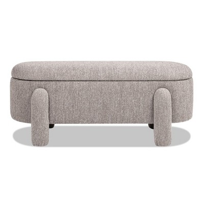 Moss Green Oval Bouclé Storage Bench with Rubberwood Legs