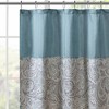 Charlotte Jacquard Shower Curtain Teal - Madison Park: Faux Silk, Buttonhole Top, Machine Washable - 3 of 4