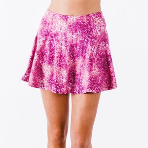 Calypsa Women's Plus Size High Waisted Chlorine Resistant Flowy Swim Skirt With Attached Shorts - 1 of 4