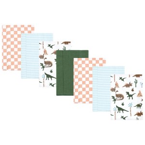 Hudson Baby Boys Cotton Flannel Burp Cloths 7-Pack, Retro Dinosaur, One Size - 1 of 4