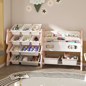 BABYYER Kids Toy Storage Organizer, 2 Tier Bookshelf with 12 Bins, Children's Toy Shelf for Playroom, Bedroom, Nursery, Living Room - 1 of 4