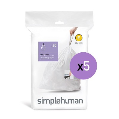 simplehuman 20L 100ct Code E Custom Fit Trash Can Liner White