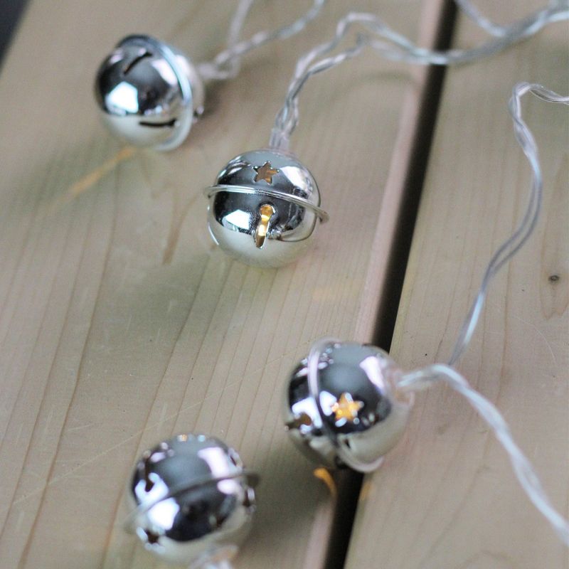 Northlight 8ct Battery Operated LED Jingle Bell Novelty Christmas Lights Silver - Clear Wire, 2 of 4