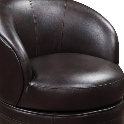 Sophia Brown Faux Leather Swivel Barrel Accent Chair