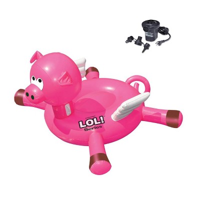 Swimline LOL! Series Giant Inflatable Ride-On Flying Pig Pool Float + Air Pump