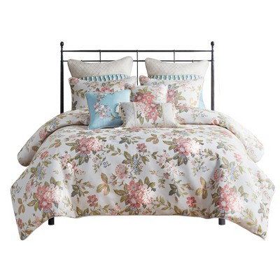 LIVN CO. 8 Piece Oversized Traditional Floral Comforter Set with Decorative Pillows