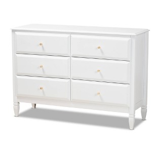 6 Drawer Naomi Wood Bedroom Dresser White/Gold - Baxton Studio: Glamorous Gold-Tone Knobs, Tapered Feet - 1 of 4