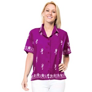 LA LEELA Women's Casual Blouse Shirt Solid Blouses Short Sleeve Button Down Dress Tops Tee Hawaiian Shirts for Women - 1 of 4