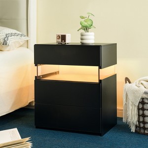 KTMBDW Nightstands with Acrylic Board LED Light Night Stand, Modern Bedside Table with 3 Drawers & Open Compartment - 1 of 4