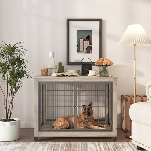 Wooden Indoor Dog Kennel Stylish Pet Crate with Iron Bars - 1 of 4