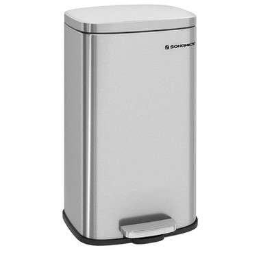 Songmics 8-gallon Trash Can, Stainless Steel, With Hinged Lid, Plastic ...