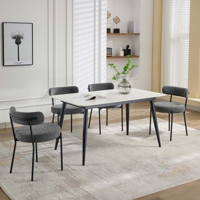 Mid-Century Dining Chairs Set of 2, Boucle Dining Room Chairs, Round Upholstered Chairs with Adjustable Legs