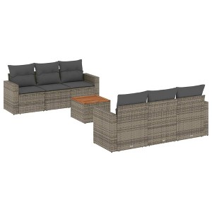 vidaXL Patio Sofa Set with Cushions Outdoor Furniture 7 Piece Poly Rattan - Gray - 1 of 4
