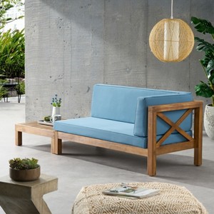 Christopher Knight Home Brava Outdoor Acacia Wood Right Arm Loveseat and Coffee Table Set with Cushion - 1 of 4