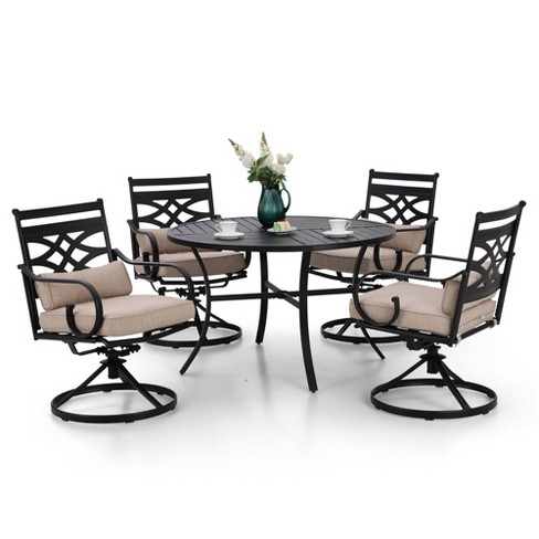 5pc Outdoor Dining Set With Swivel, Round Swivel Dining Table