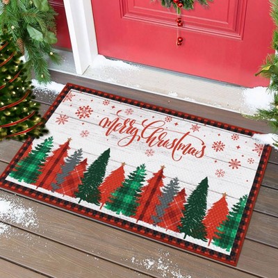Christmas Tree Welcome Mat Holiday Doormat for Porch & Hallway