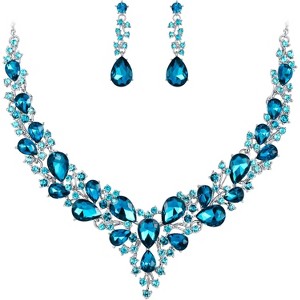Wedding Bridal Jewelry Set, Austrian Crystal Teardrop Cluster Necklace & Earrings - 1 of 4