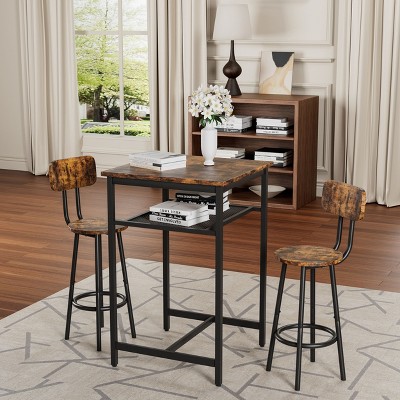 PAGED Fashion Bar Stools Set of 2 with Bar Table, Counter Height Bar Chairs with Backrest & Footrest for Home Pub