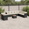 vidaXL 11 Piece Patio Sofa Set with Cushions Black and Cream Poly Rattan - 2 of 4