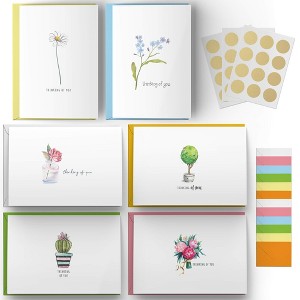 Dessie 30 Blank Inside 4 x 6 Floral Thinking of You Cards with Envelopes 6 Flower Designs - 1 of 4