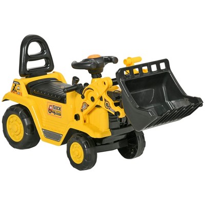 Homcom Ride On Bulldozer, Pull Cart Kids Sit & Scoot Construction Toy ...