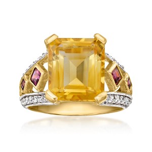 Ross-Simons 4.80 Carat Citrine Ring With .60 ct. t.w. White Zircons and .40 ct. t.w. Rhodolite Garnets in 18kt Gold Over Sterling Size 7 - 1 of 3