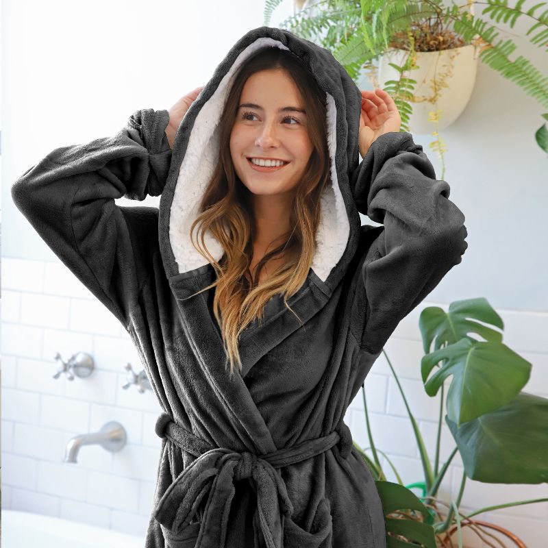 Tirrinia Bathrobe for Women with Hood Fleece Lined, Hooded Fleece Robe Long Plush Fuzzy Bathrobe, Gifts, 5 of 7