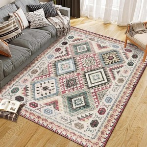 Machine Washable Geometric Area Rug - Non-Slip, Low Pile, Easy-Clean, Western Pattern for Living Room, Bedroom, or Entryway - 1 of 4