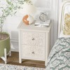 JIONJOY French Country Nightstand - Fully Assembled 2-Drawer Floral Cutout Side Table with Distressed White Finish - 2 of 2