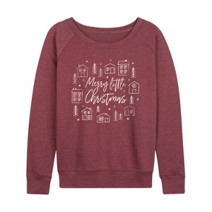 Women's - Instant Message - Merry Little Christmas Lightweight French Terry Wide Neck Long Sleeve Graphic Shirt - 1 of 4