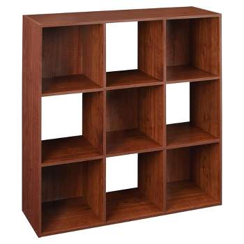 ClosetMaid 9 Cube Laminated Wood Stackable Open Bookcase Display Shelf Storage Organizer for Household, Living Rooms, and Studies, Dark Cherry