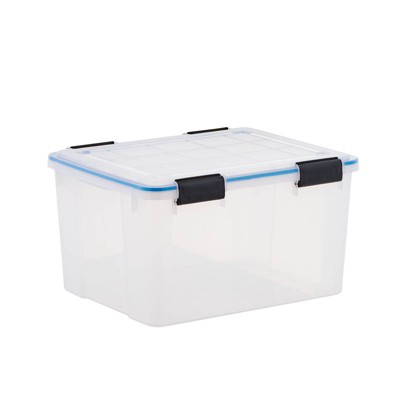 IRIS 44qt Plastic Storage Bins with Sealed Lids Clear Gasket Box Airtight Containers 4pk