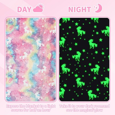 Catalonia Pink Unicorn Glow in the Dark Fleece Blanket, 50" x 60"