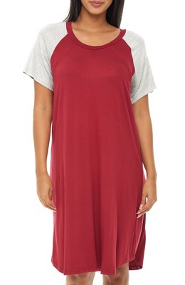 ADR Maternity Breastfeeding Nightshirt, Nightgown with Zipper for Nursing,  Sleep Shirt Pajama Top Burgundy /gray Large