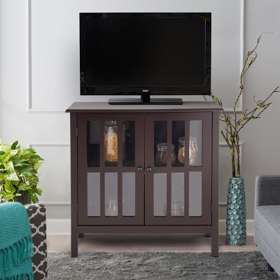 Elegant Modern Brown MDF and Glass Sideboard Storage Cabinet
