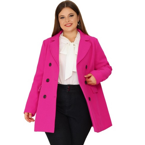 Agnes Orinda Women's Plus Size Winter Outfits Notched Lapel Double Breasted  Overcoats Hot Pink 2x : Target