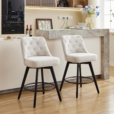 Counter Bar Stools Set of 2, Modern Swivel Bar Stools with Back and Wood Legs, 26" H Upholstered Bar Stools Bar Chair for Kitchen Island Home Bar