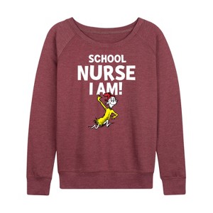 Women's - Dr. Seuss - School Nurse I Am Sam I Am Lightweight French Terry Wide Neck Long Sleeve Shirt - 1 of 4