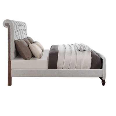 Gray Tufted Upholstered Queen Bed with Faux Leather and Wood Frame