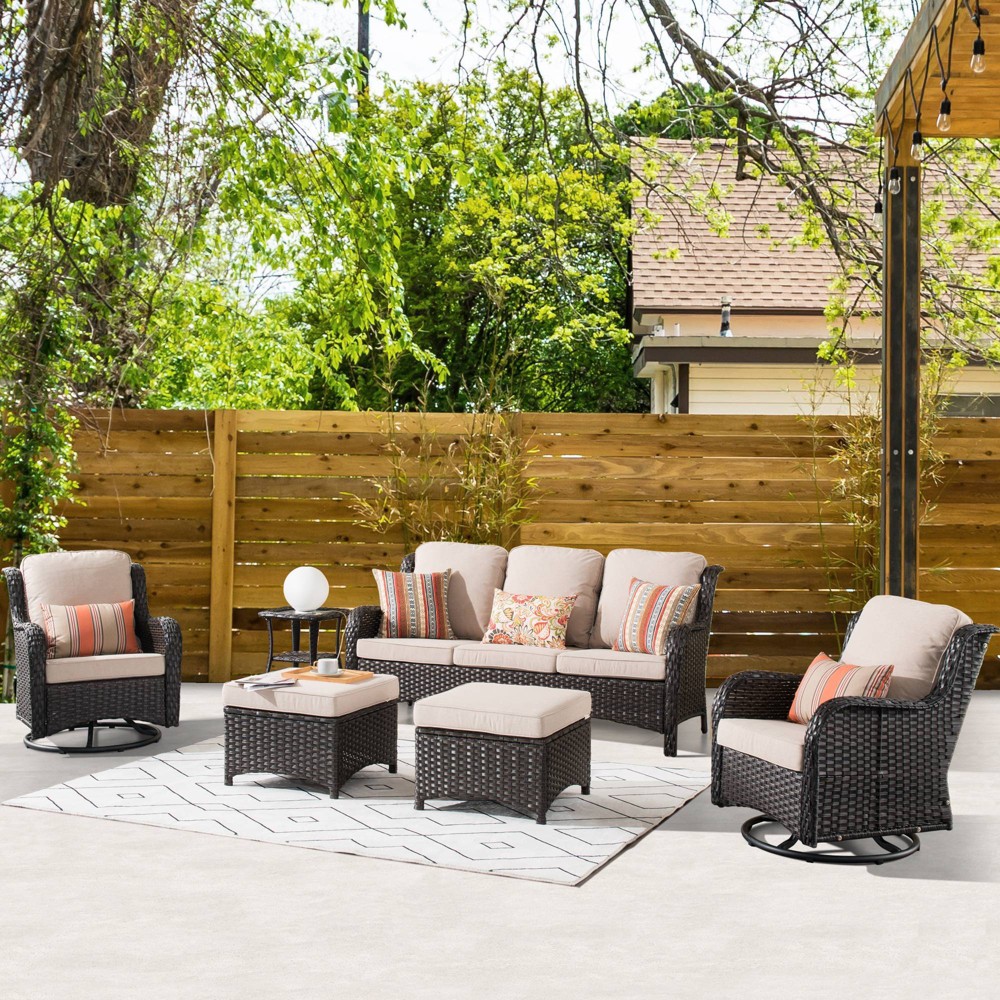 Photos - Garden Furniture Orlando 6pc Outdoor Patio Furniture Conversation Set With Swivel Chairs Be