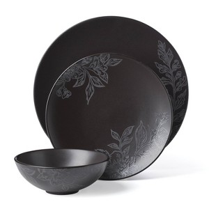 Oneida 12pc Dinnerware Set Roseto Charcoal - 1 of 4