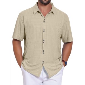 INSPIRE CHIC Men's Texture Short Sleeve Button Down Solid Casual Knitted Shirt - 1 of 4
