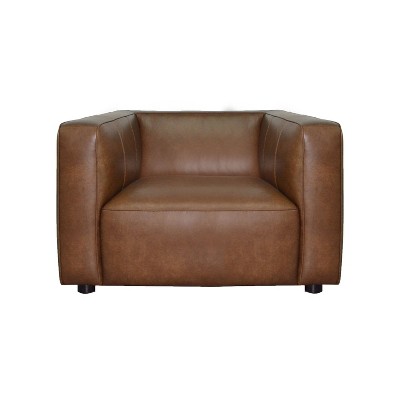 Camel Brown Genuine Leather Club Chair with Pine Frame