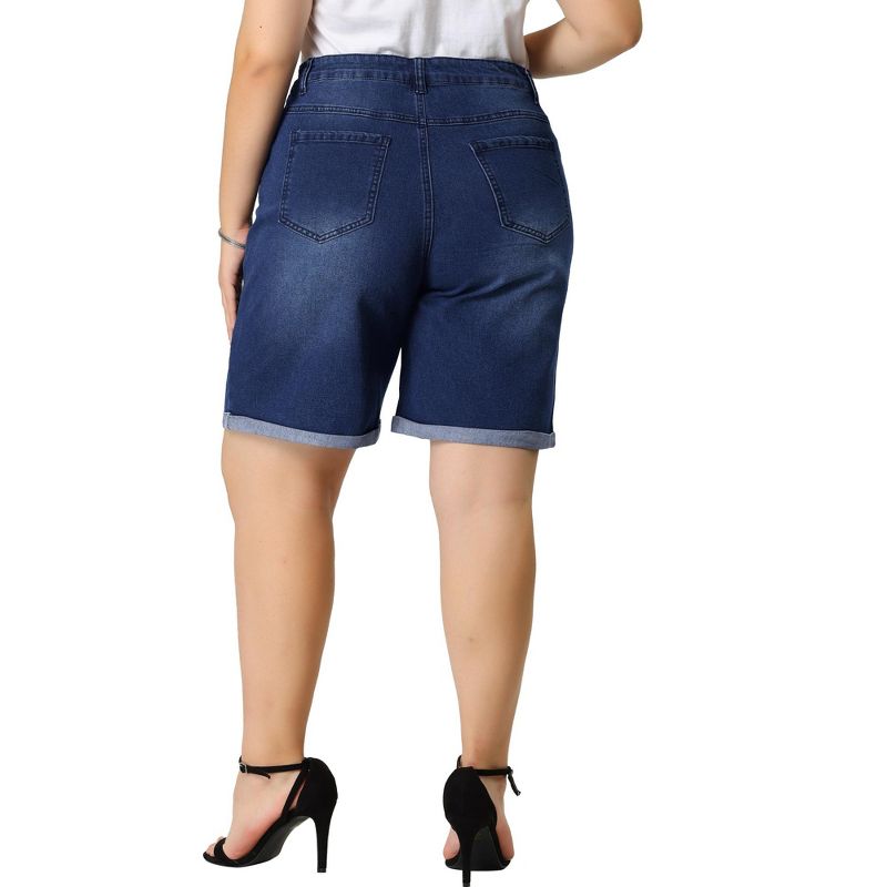 Agnes Orinda Women's Plus Size Jeans Casual Slash Pockets Washed Denim Shorts, 5 of 7
